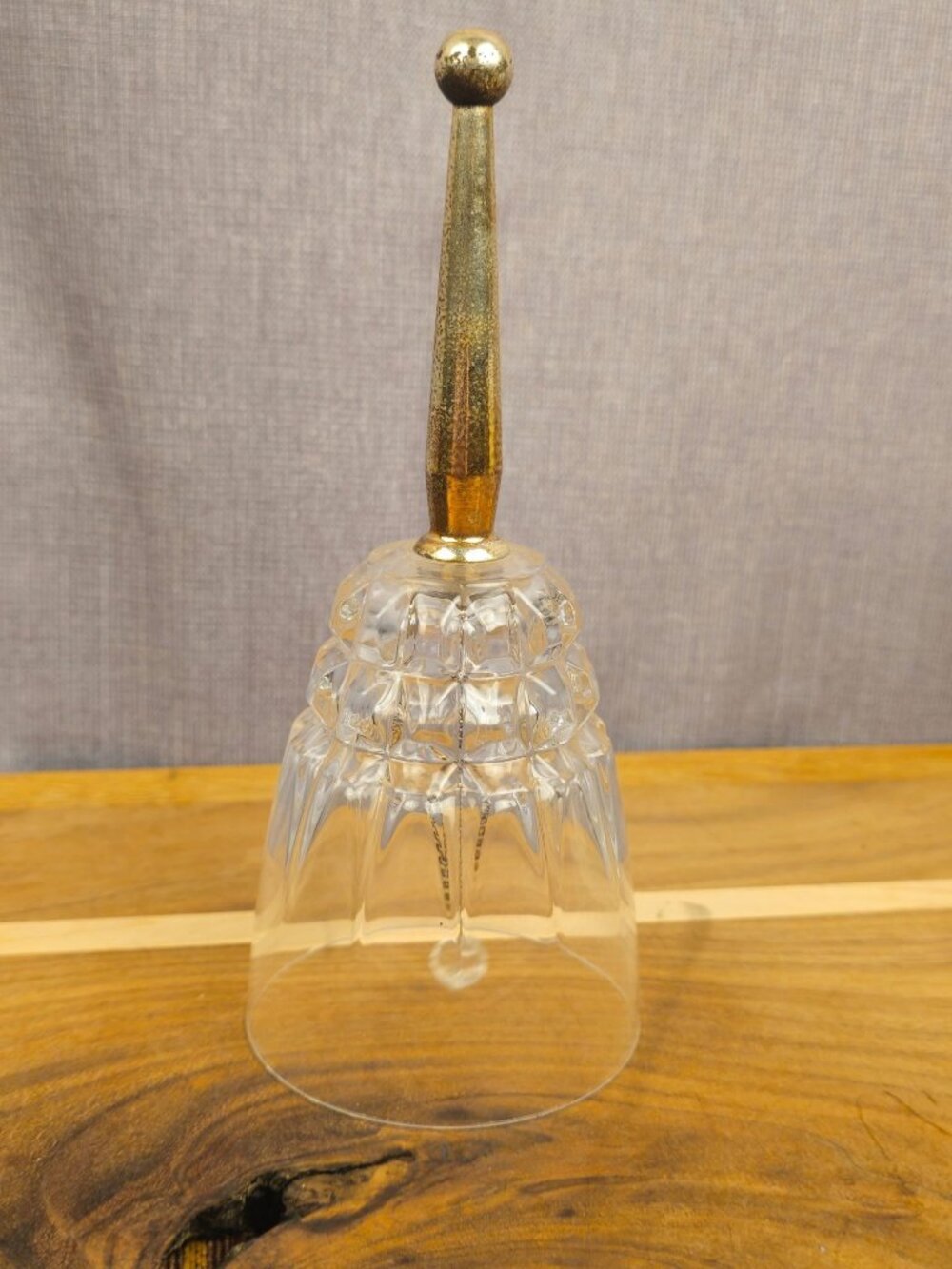 Vintage Cut Glass Bell With Gold-Tone Handle 7" Tall Elegant Decorative Piece